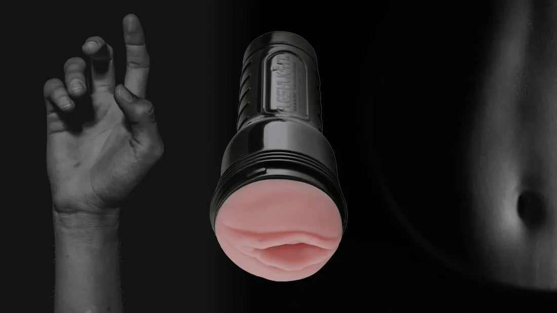 male hand fleshlight and woman belly